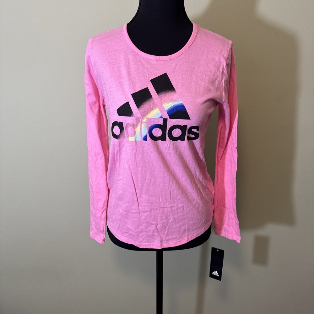 Adidas Girls Pink Long Sleeve‎ Top With Adidas Logo NEW With Tags Size L 14